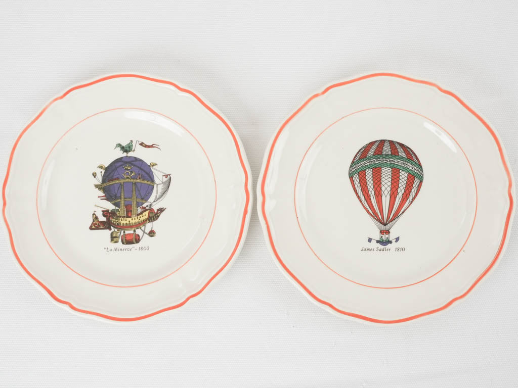 Set of 6 hot air balloon channel Crossing commemorative plates 7½"