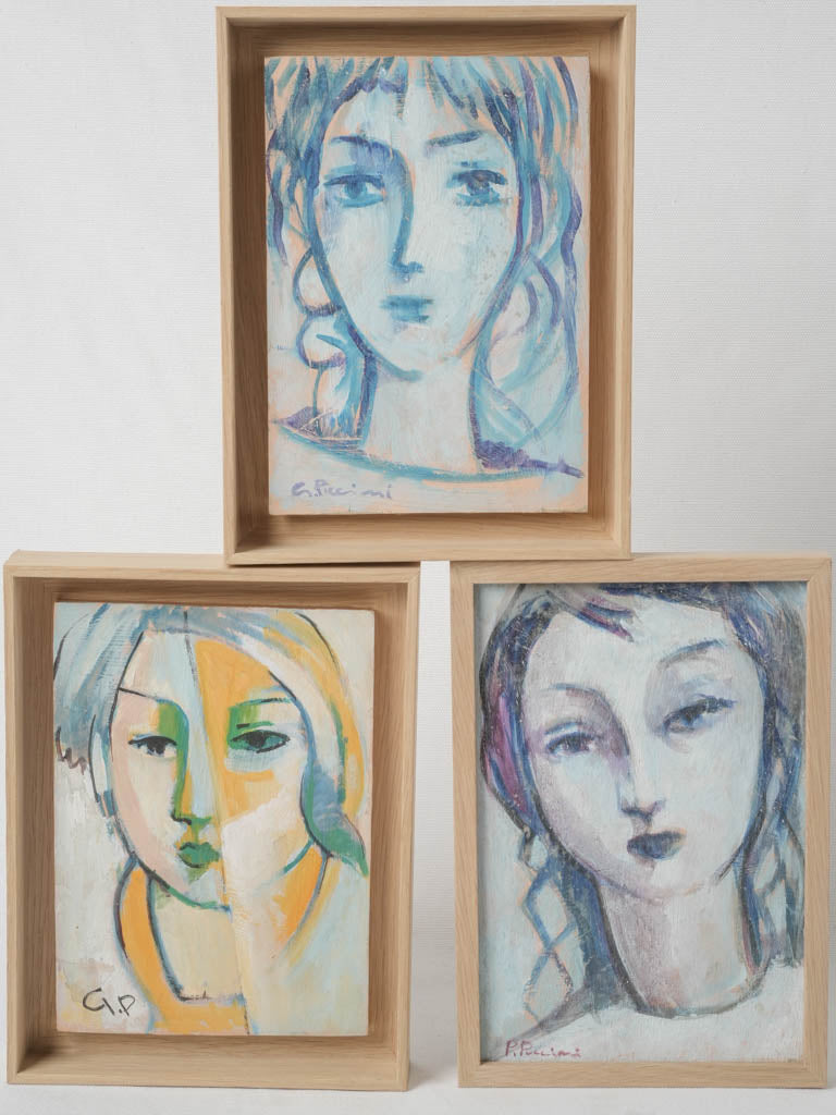 Vintage Italian wooden oil portraits