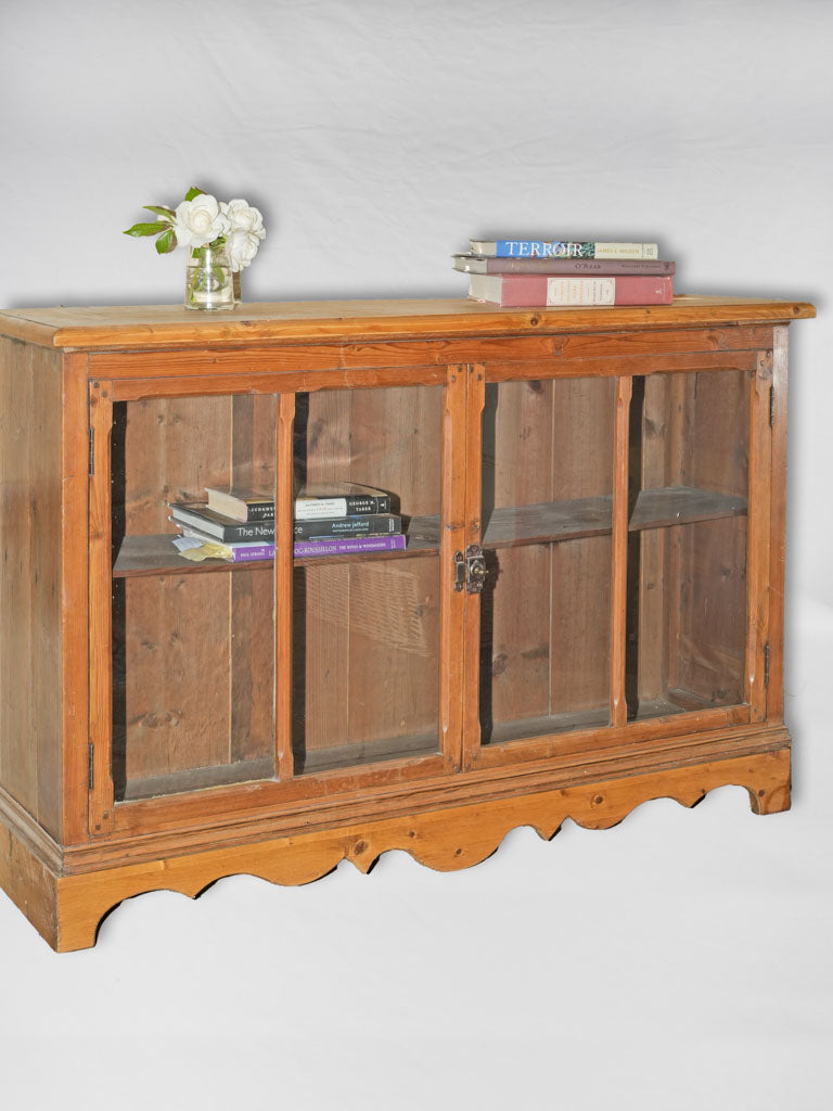 Vintage glass-fronted wooden floor cabinet