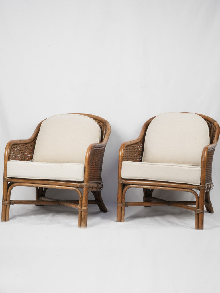 Vintage French Cane & Wicker Armchairs