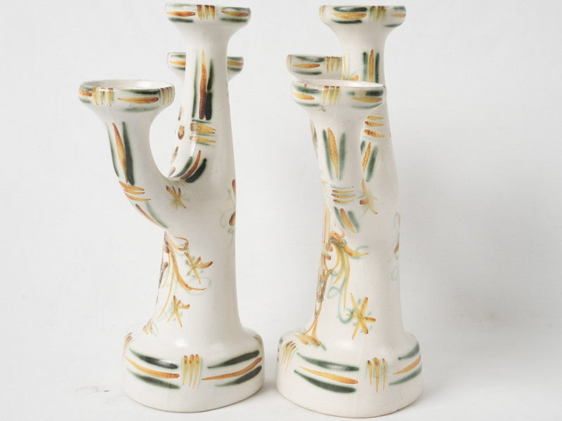 Ornate French pottery candle holders