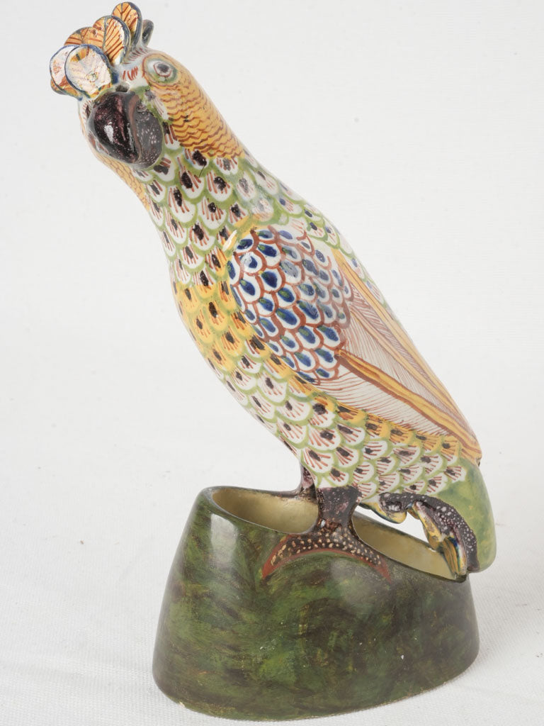 Vibrant exotic faience parrot figurine