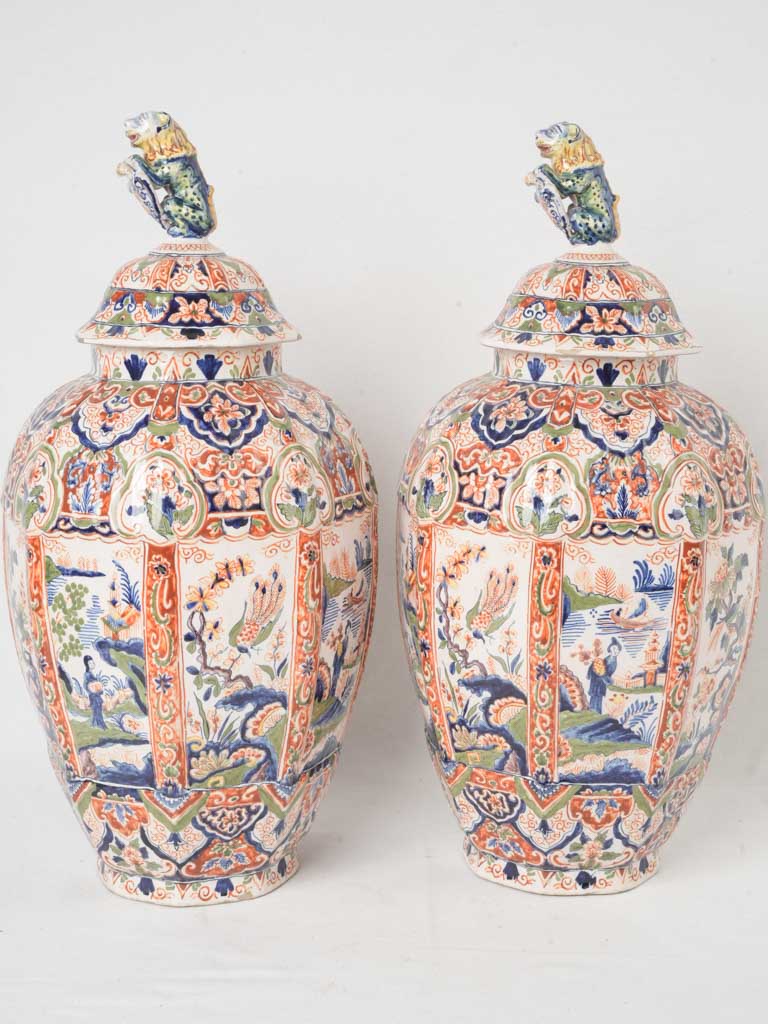 Intricate floral-motif large lidded jars  