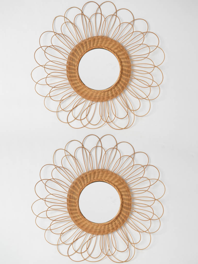 Vintage wicker sunburst flower mirrors