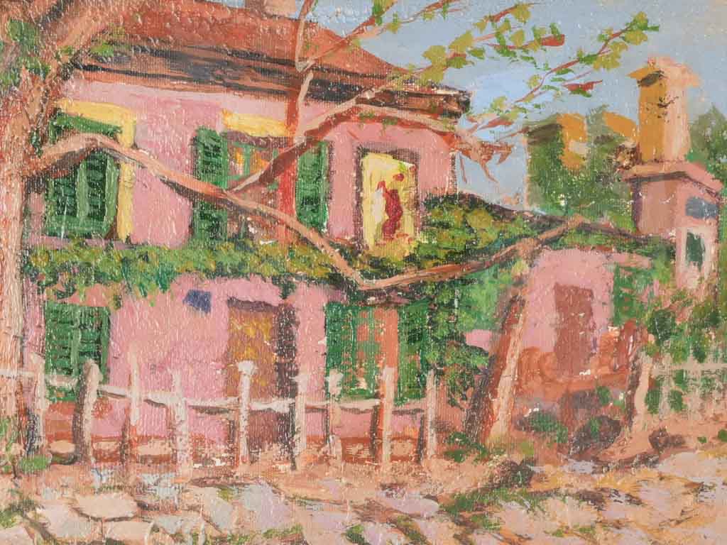 Charming pink façade oil painting