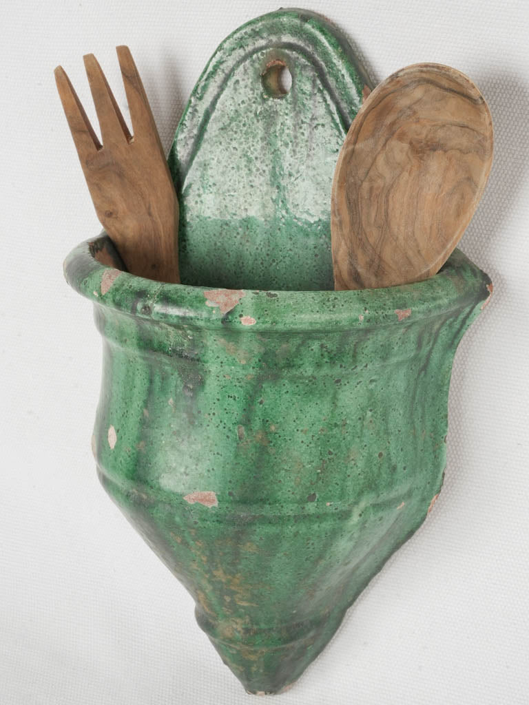 Earthenware green pottery utensil holder  