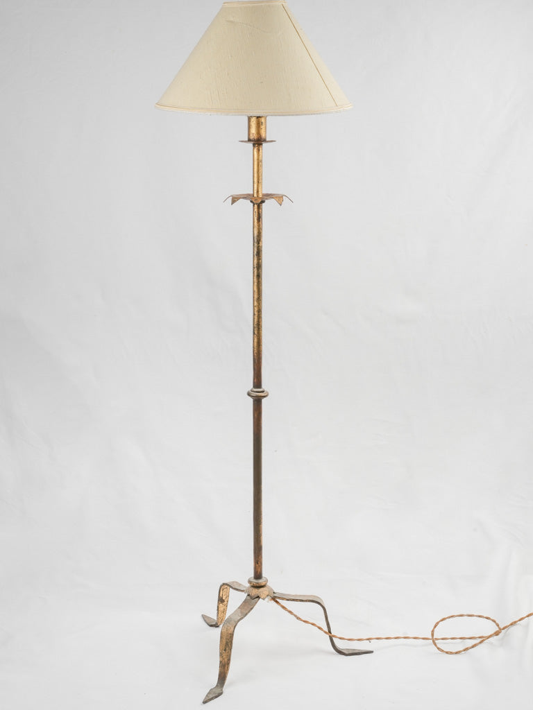 Vintage gold patina slender metal lamp