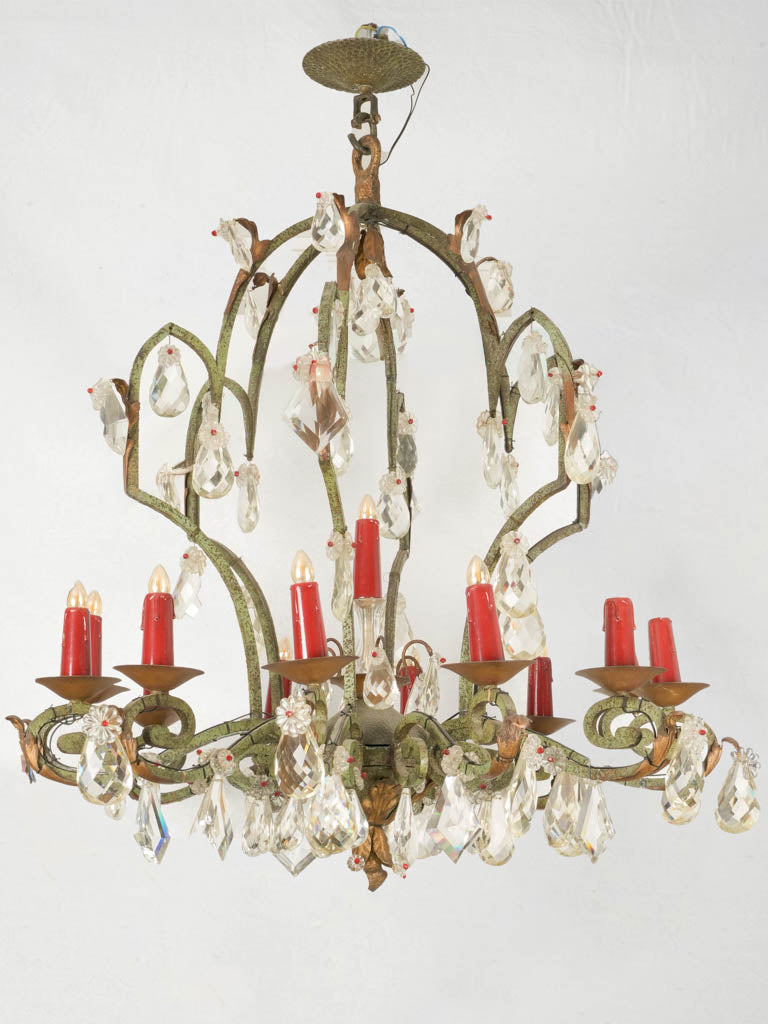 Vintage French Verdigris Iron Chandelier