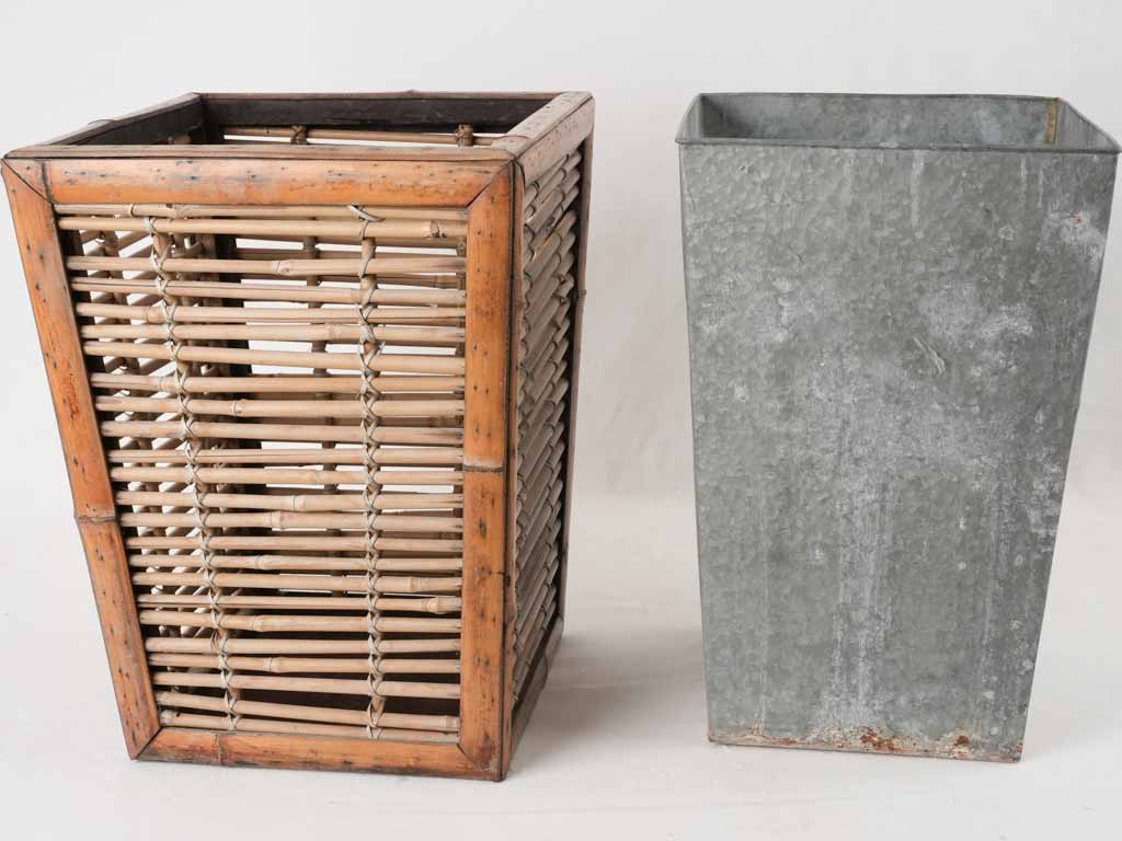 Provenance-rich bamboo cachepot, zinc interior