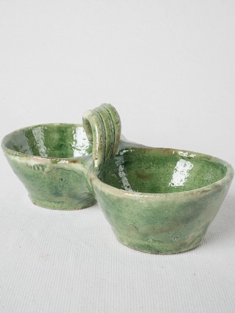 Artisan, handmade, twin bowl for condiments