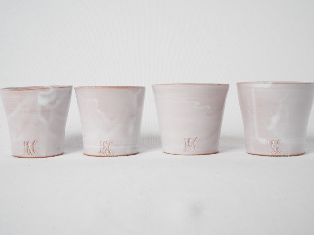 Unique white-glazed clay espresso cups