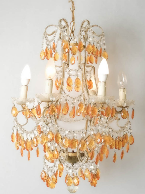 Vintage Italian Amber Crystal Chandelier