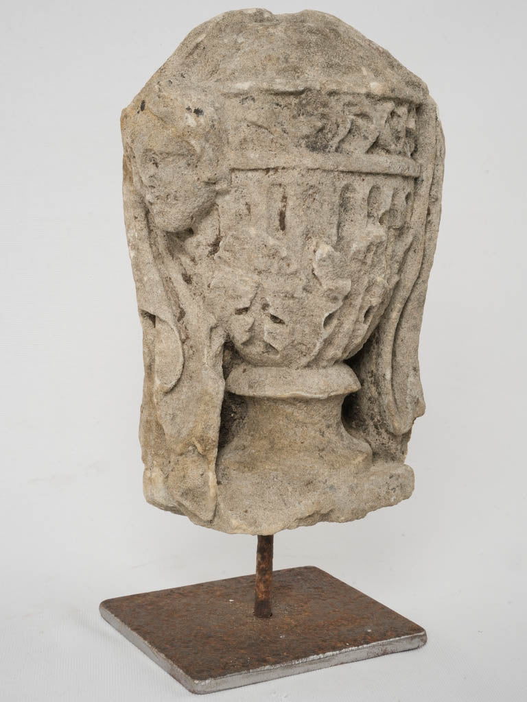 Ornate 17th-Century French Salvaged Stone Urn Sculpture 