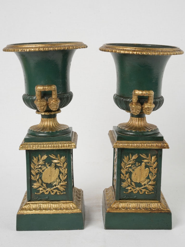 Elegant Gilded French Cast Iron Urns