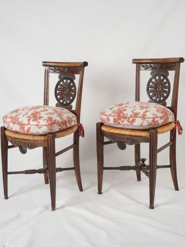 Elegant French neoclassical rush-seated chairs