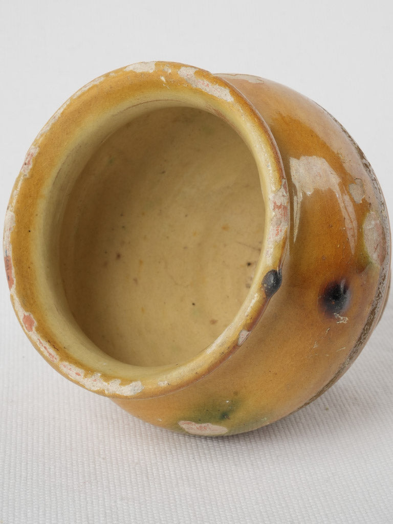 Vintage terracotta honey pot with ocher glaze