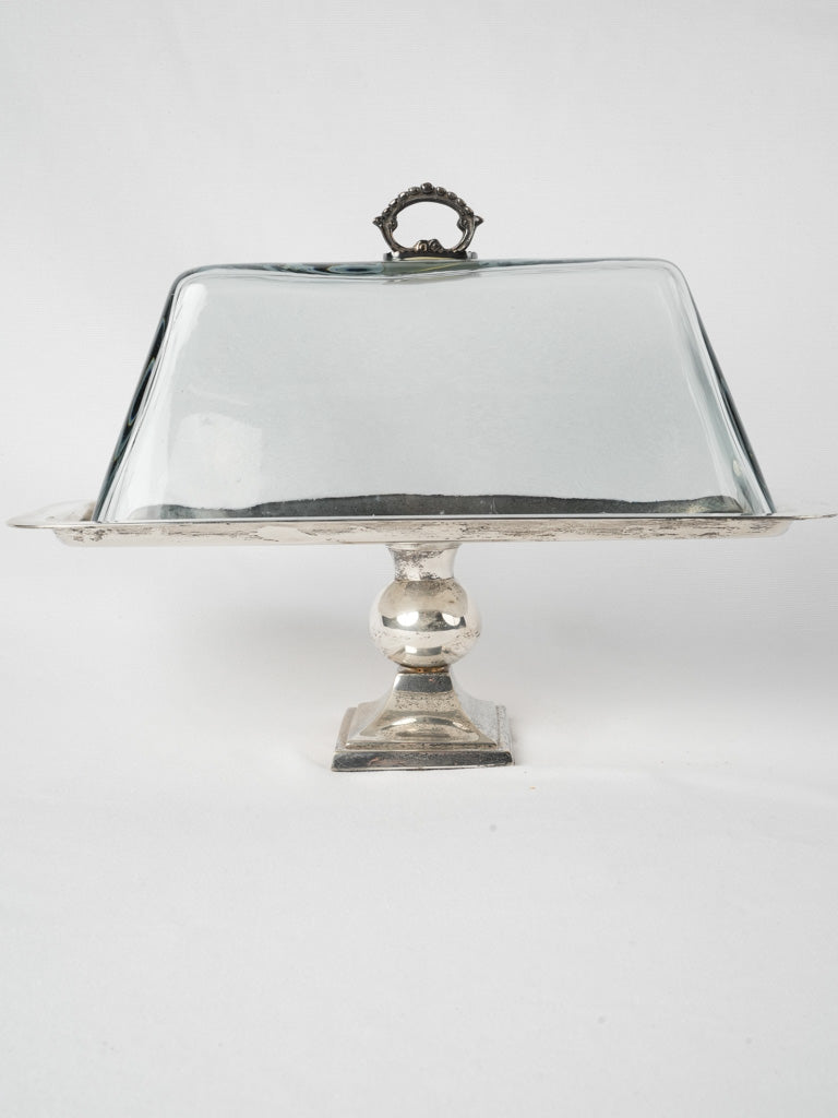 Silver-plate footed platter with patina