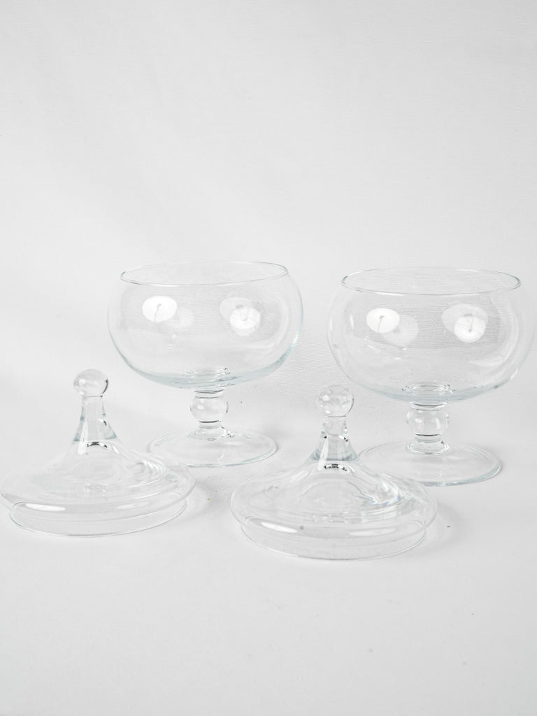 Elegant, vintage, glass candy vessels