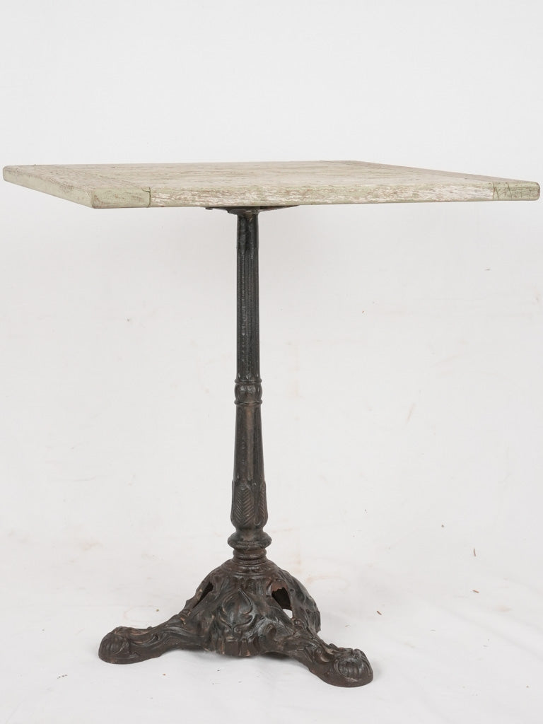 Square bistro table with wooden top and green patina 23¾"