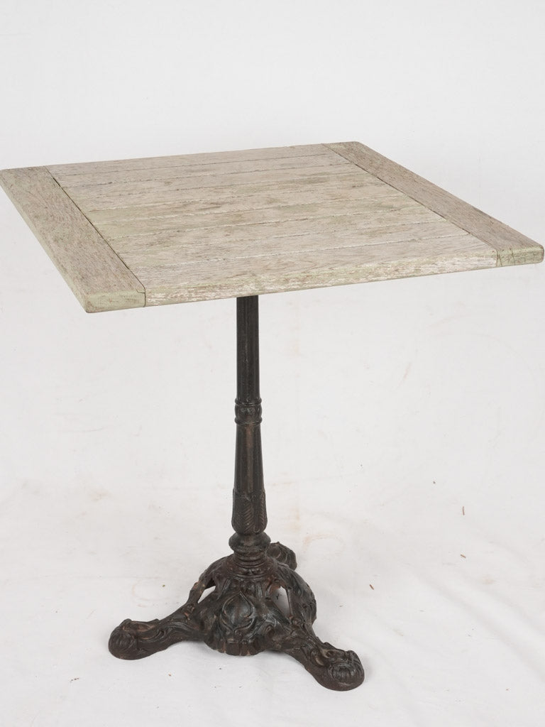 Square bistro table with wooden top and green patina 23¾"