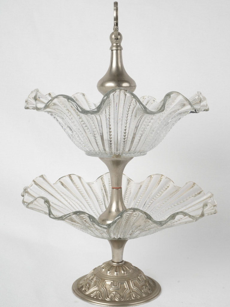 Graceful silver-plated two-tiered fruit stand