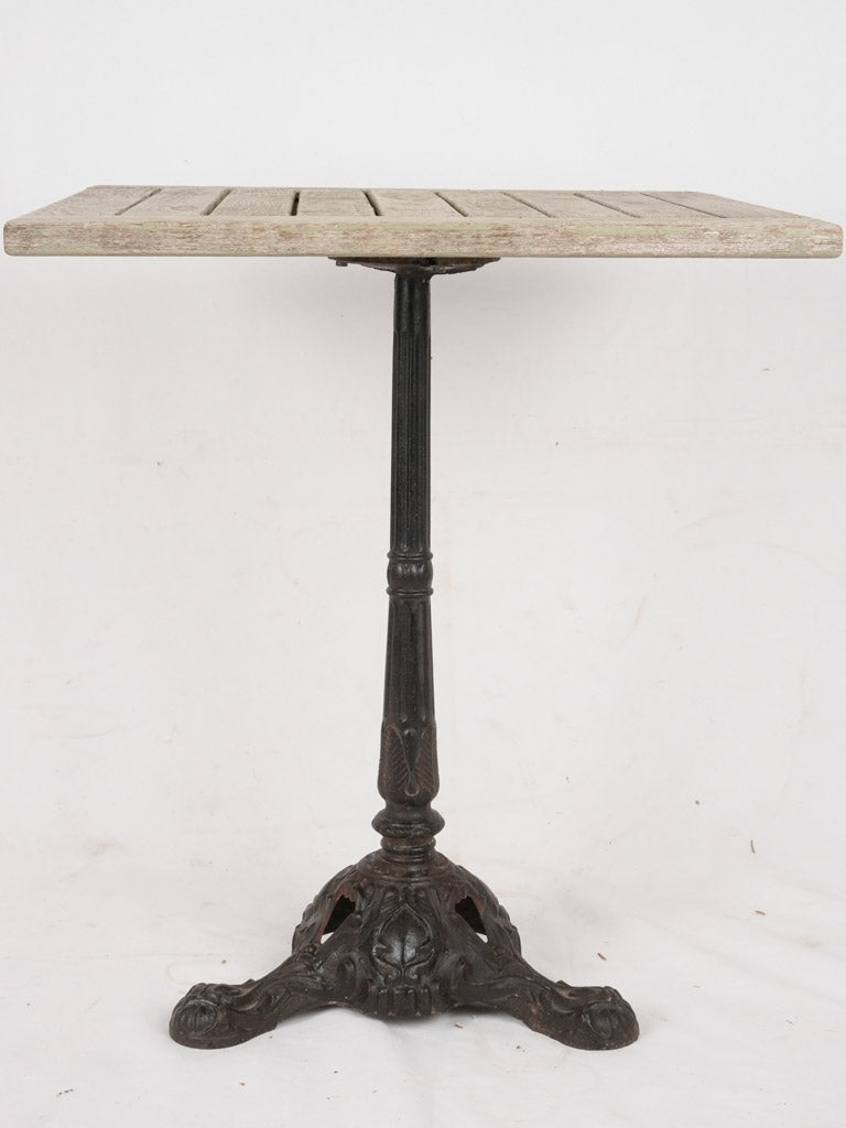 Square bistro table with wooden top and green patina 23¾"