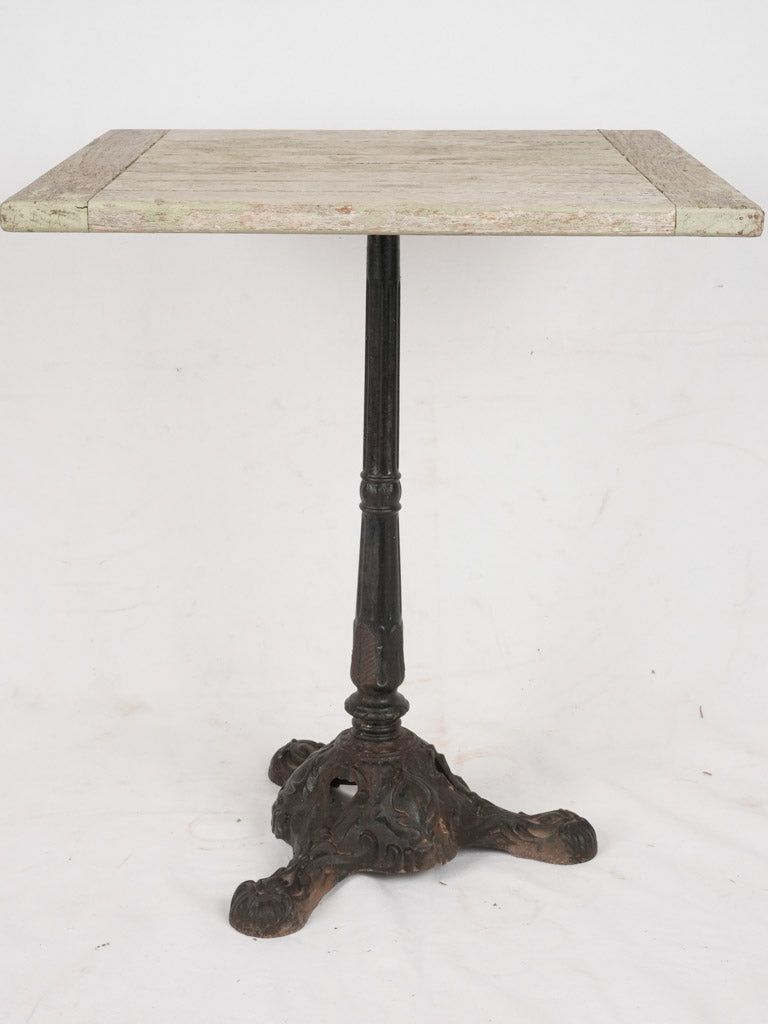 Square bistro table with wooden top and green patina 23¾"