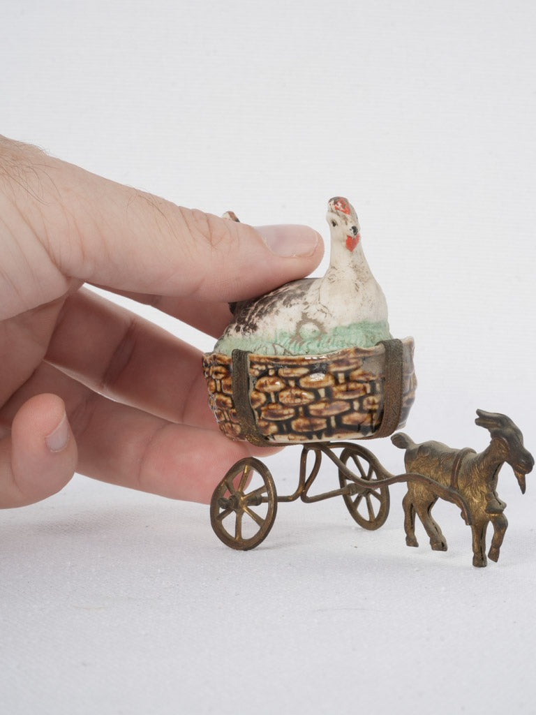 Antique Easter goat cart figurine