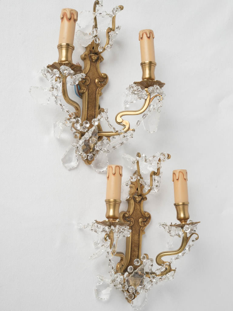 Exquisite vintage glass bronze sconces