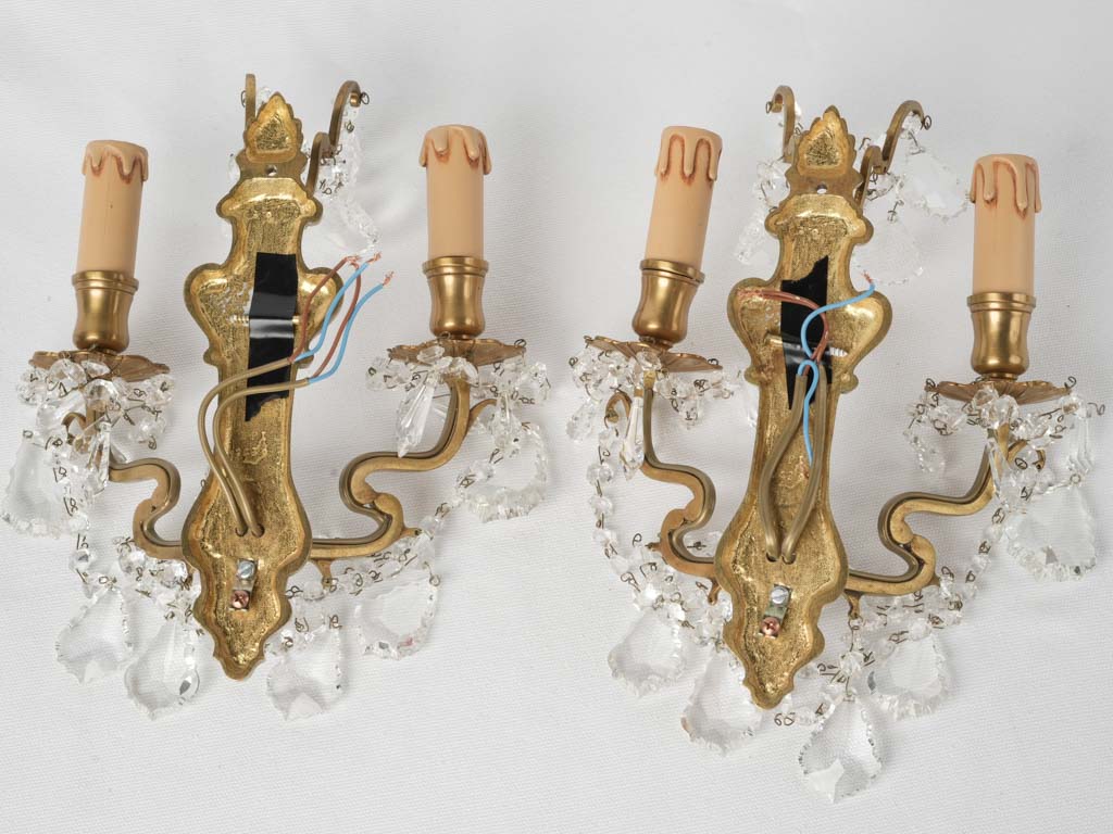 Grand European crystal antique sconces