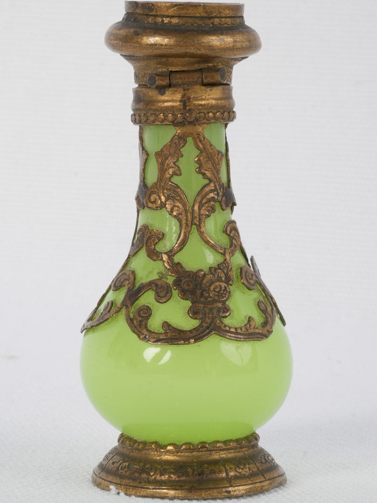 Decorative, Brass-Adorned Opaline Glass Bottle