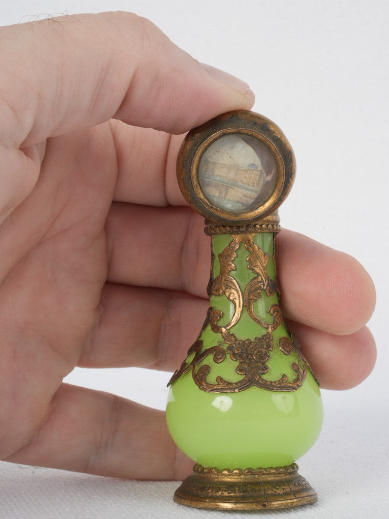 French, Brass-Decorated Glass Snuff Vial