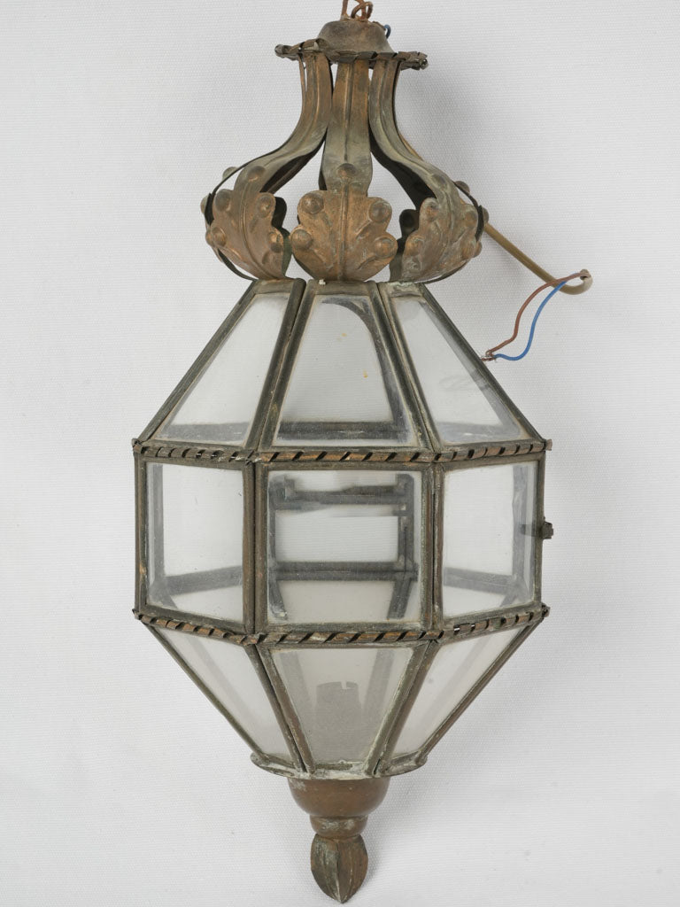 Antique glass and metal lantern