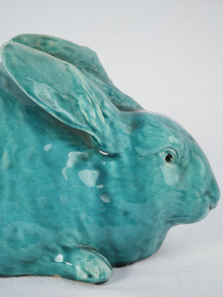 Glass-eyed Vallauris terracotta rabbit antique