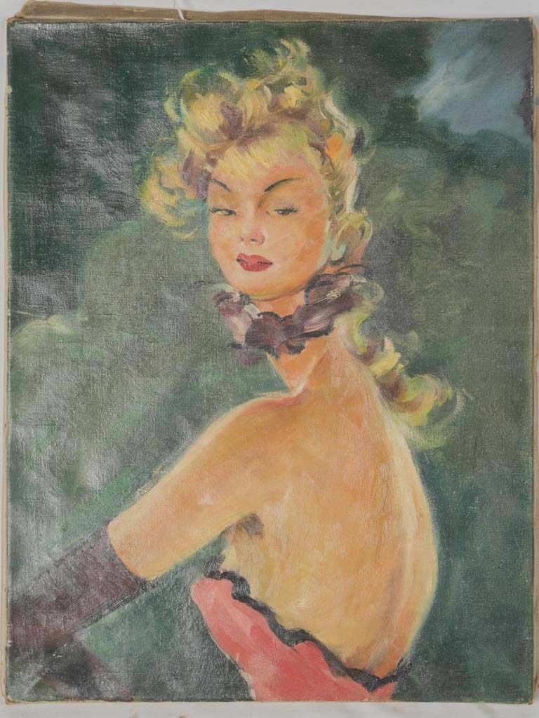 Vintage, elegant, unsigned oil on canvas