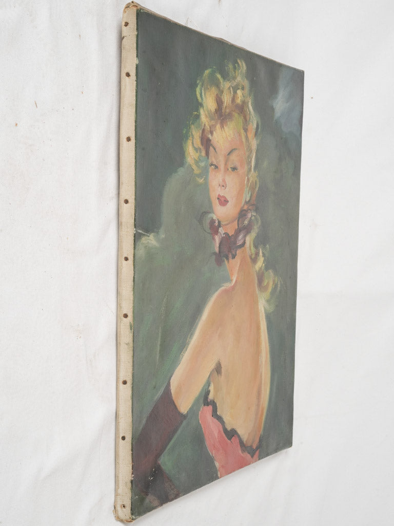 Glamorous, fashionable, unframed oil painting