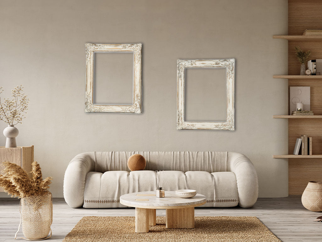 Elegant, French, patina-finished mirror frames