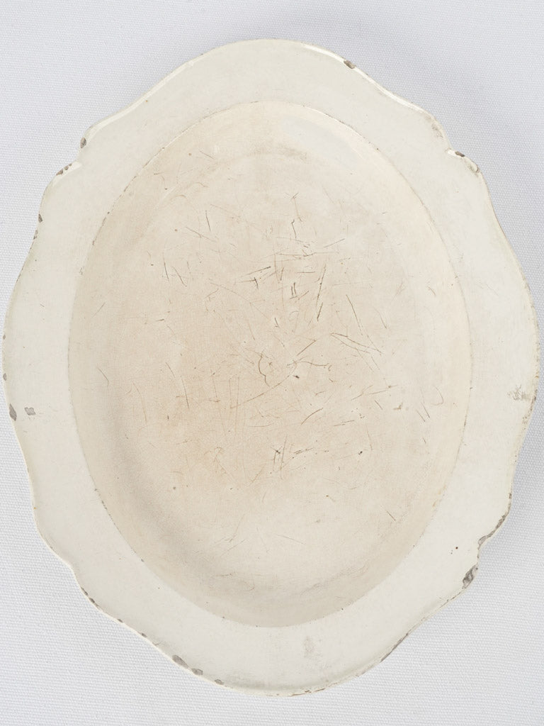  Antique, earthenware, oval, white, rustic platter