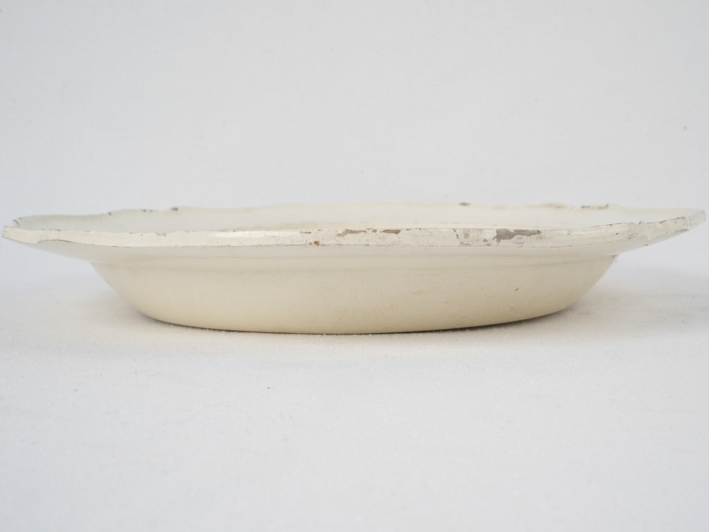  Rustic, antique, earthenware, oval, white platter