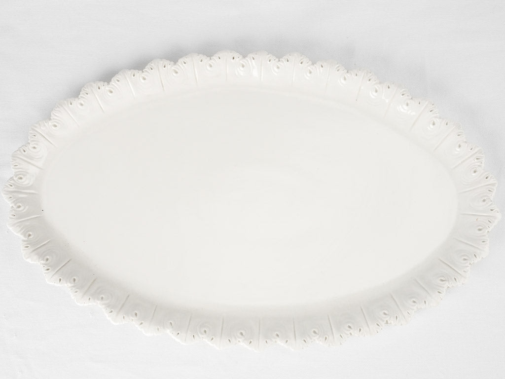 Large white oval platter w/ foliage border 22¾" x 13¾"