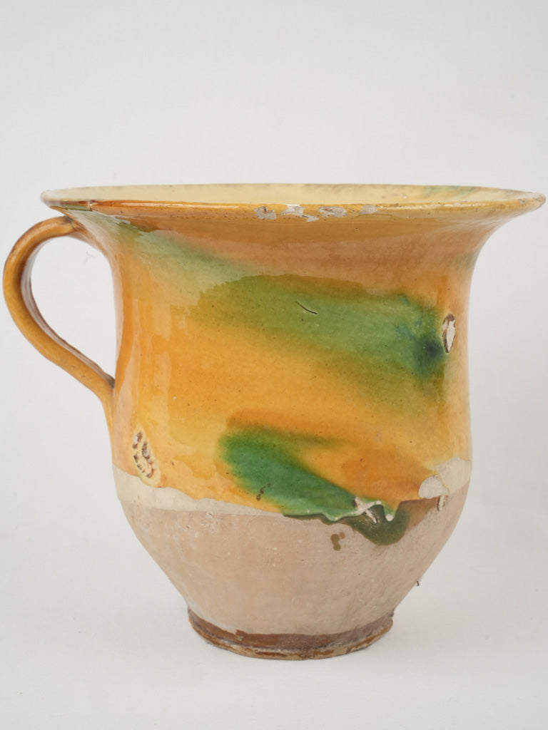 Large 19th-century chamber pot w/ yellow & green glaze 11