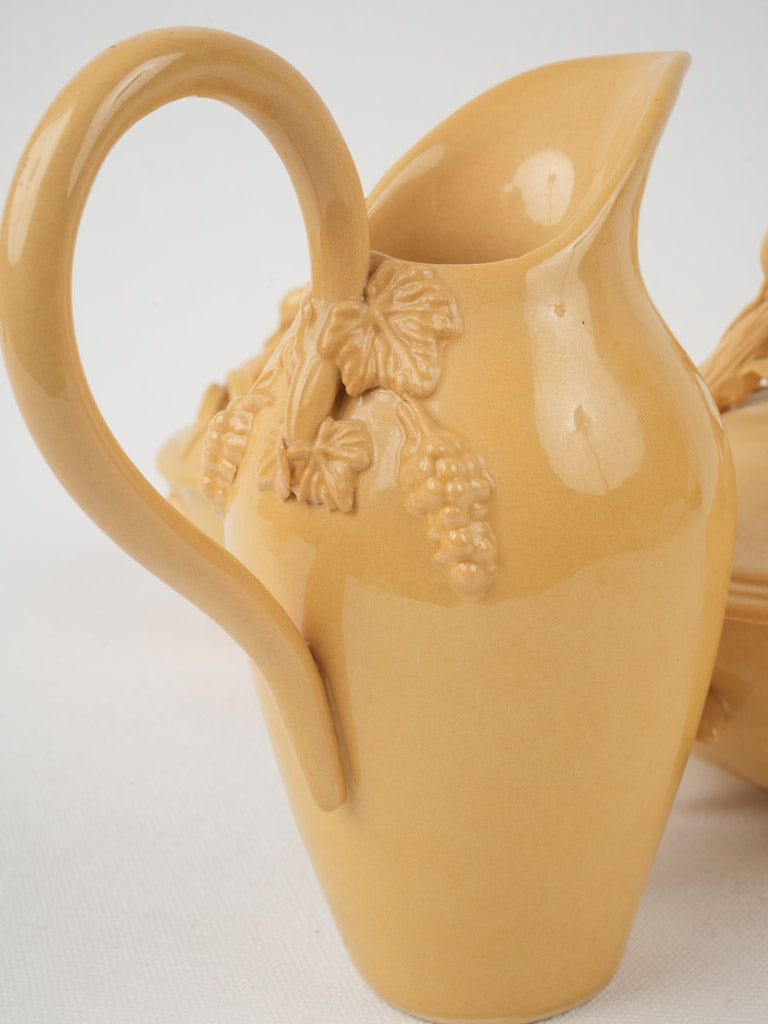 Antique-style grape motif ceramic pitcher