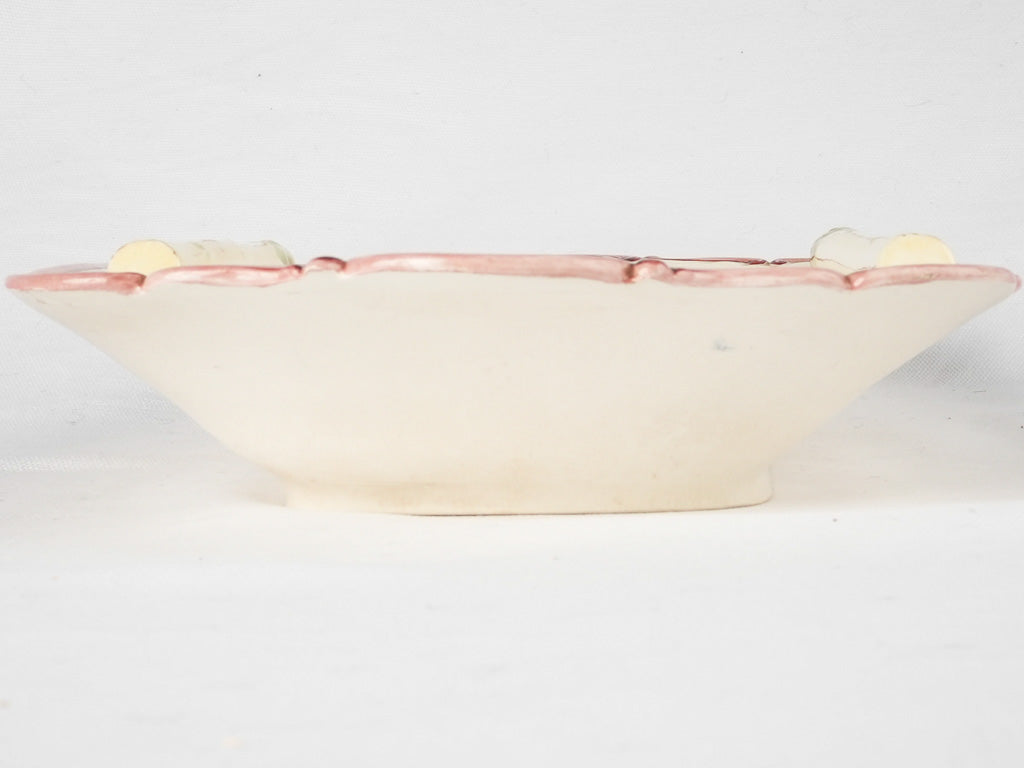 Majolica asparagus platter with pink border