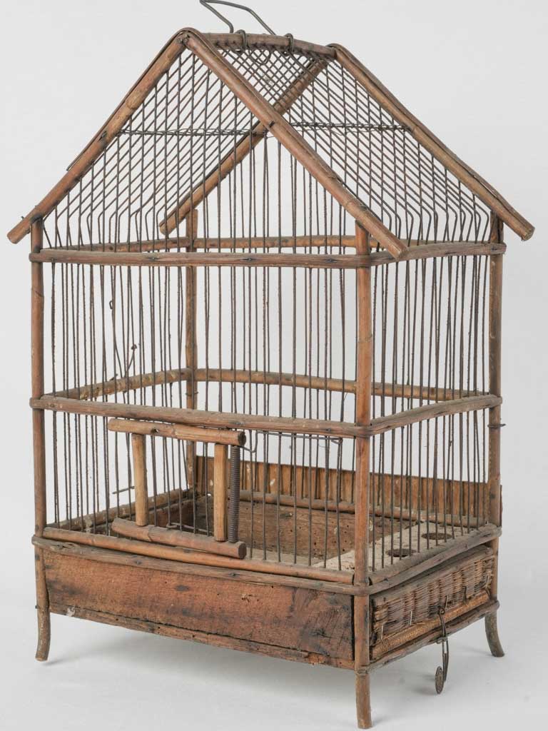 Antique French wood wire birdcage