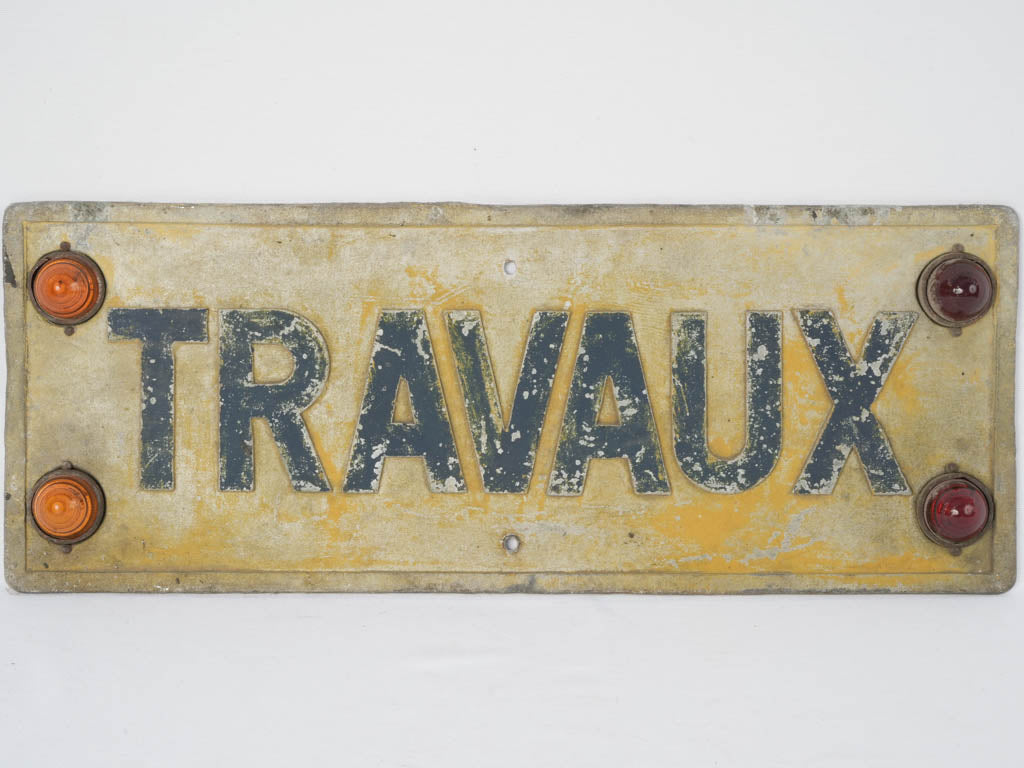 Classic, decorative "Travaux" street sign