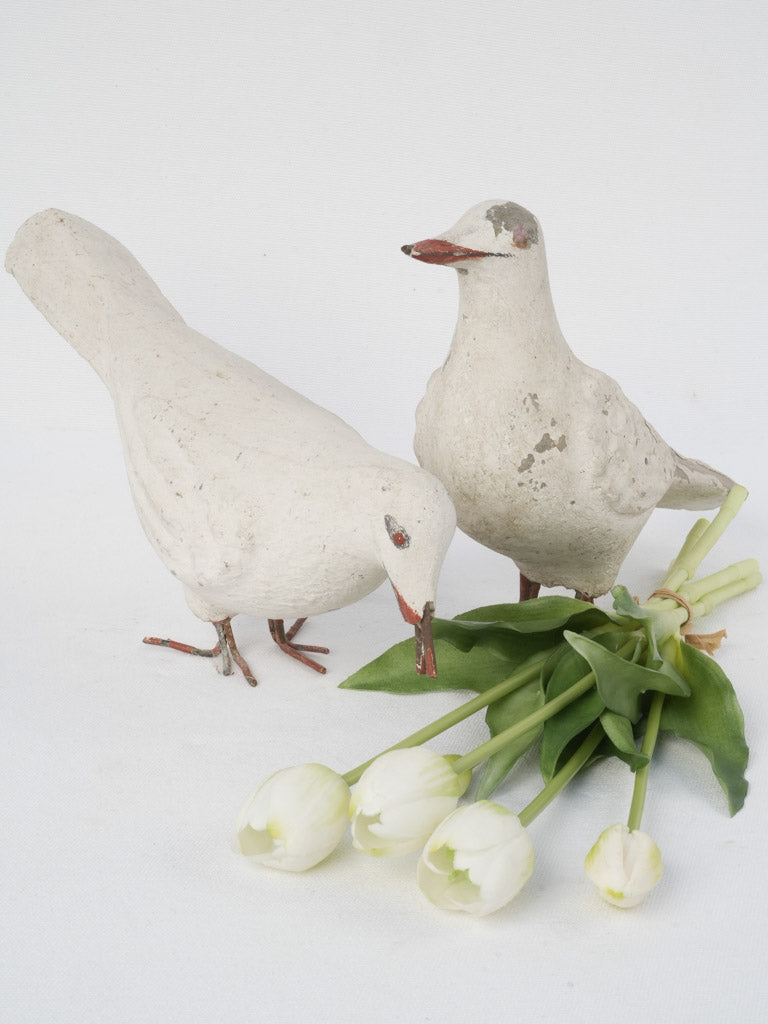 Vintage, white concrete dove sculptures