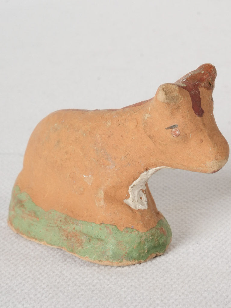 Antique Provençal terracotta cow Santon