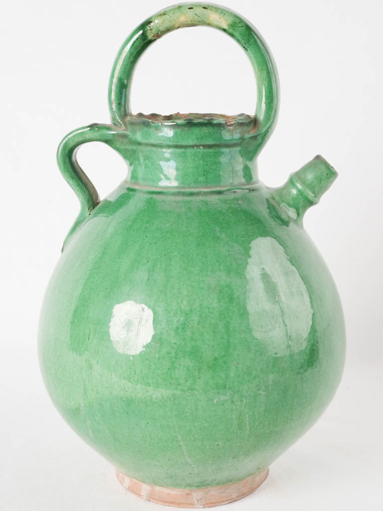 Antique French water pitcher w/ green glaze - Aubagne 15"