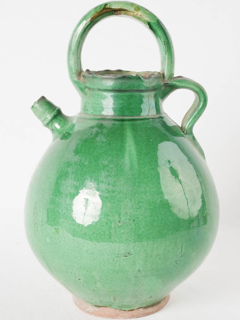 Antique French water pitcher w/ green glaze - Aubagne 15"