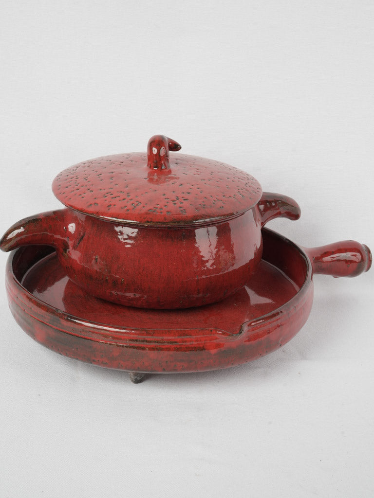 Aged artisan Vallauris tureen | Pair of large red ceramics - Gérard Hofmann (1917-1965) - 20½